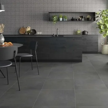 Titanio Grafito Floor Tile 600x600 Kitchen Roomset