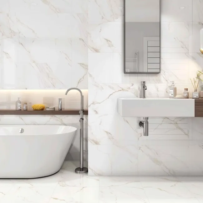 Carrara Gold Marble Effect Gloss Ceramic Wall Tile