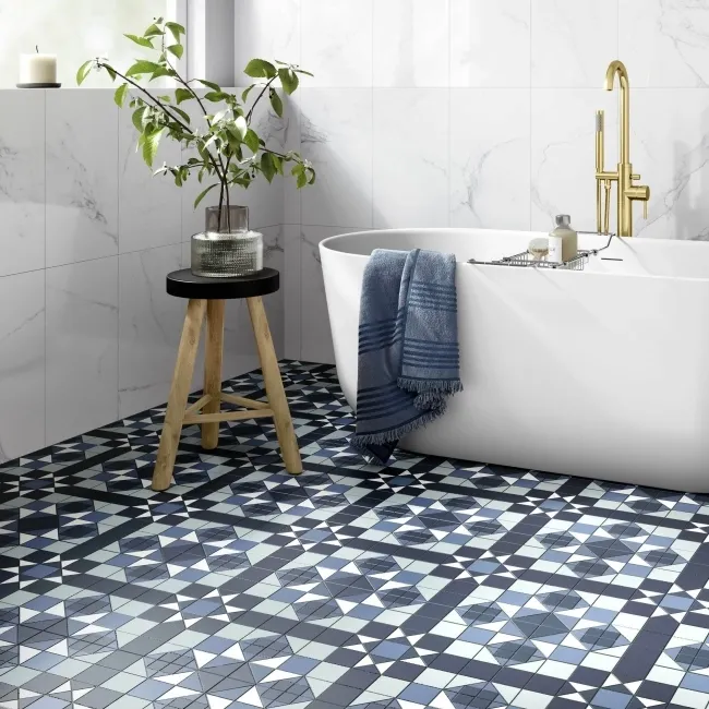 Devon Blue Victorian Patterned Matt Ceramic Floor Tile