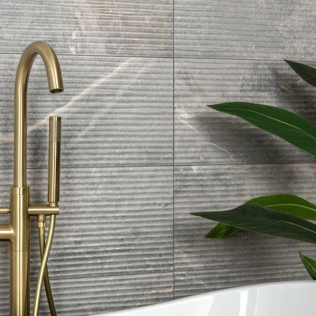 Tuscan Dark Grey Embossed Decor Stone Effect Matt Ceramic Wall Tile