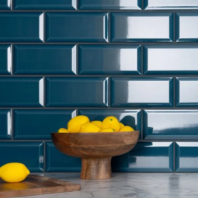 Metro Retro Bevelled Marine Blue Gloss Wall Tile