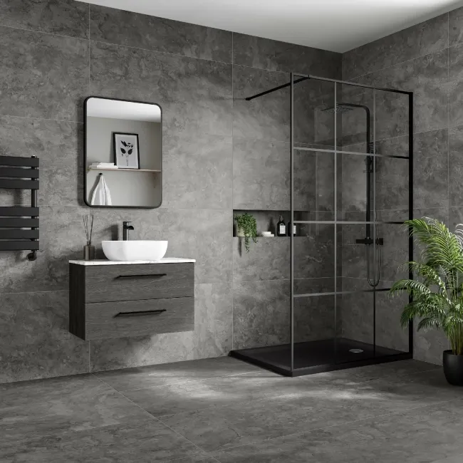 Marmostone Anthracite Rectified Matt Stone Effect Porcelain Wall and Floor Tile