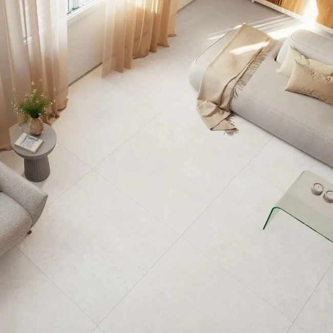 Batela White Stone Effect Matt Porcelain Floor Tile