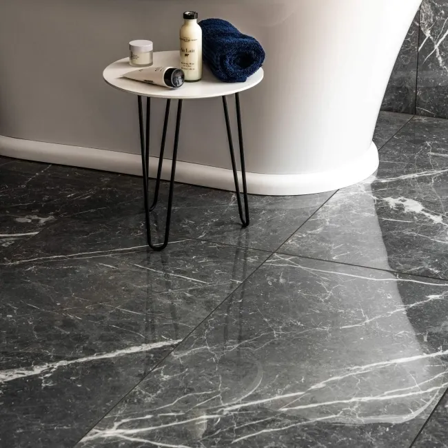 Blu Del Belgio Black Polished Marble Effect Porcelain Tile