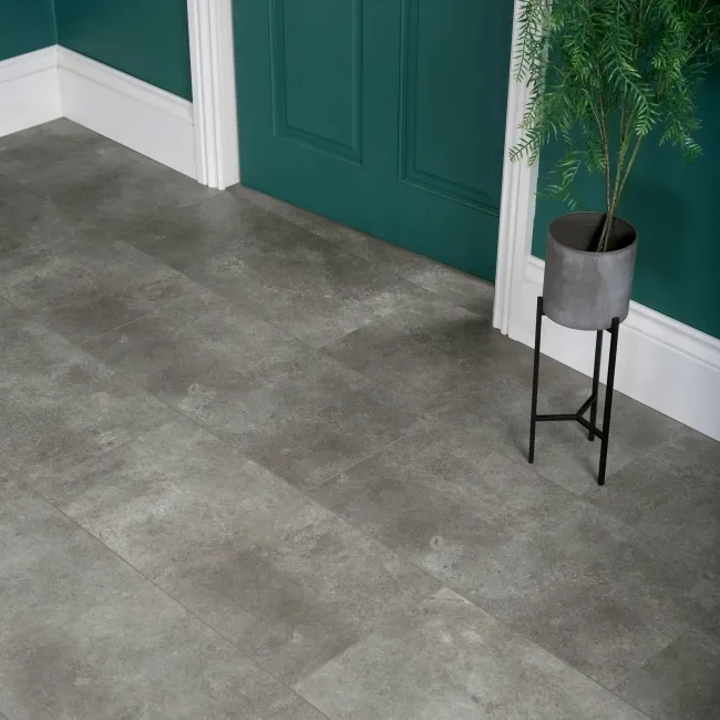 Concrete Effect Grey Tile Luxury Click Vinyl Flooring 5mm