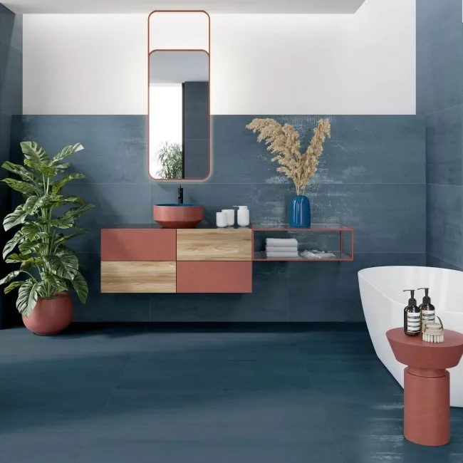 Enya Blue Concrete Effect Matt Porcelain Wall and Floor Tile