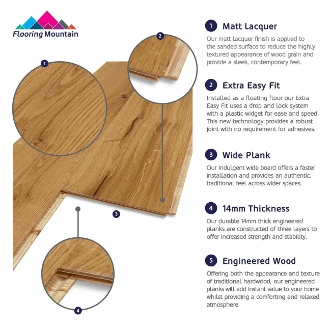 Grande Rustic Oak Engineered Flooring 14mm x 180mm Lacquered