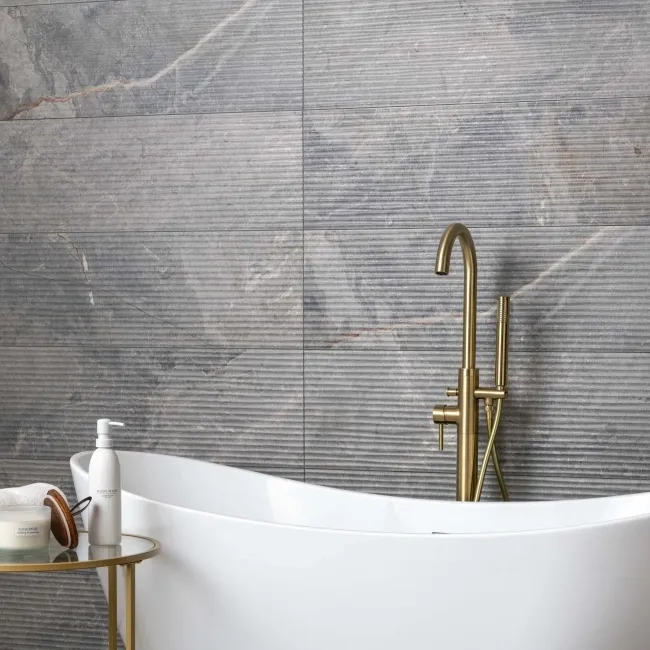 Tuscan Dark Grey Embossed Decor Stone Effect Matt Ceramic Wall Tile